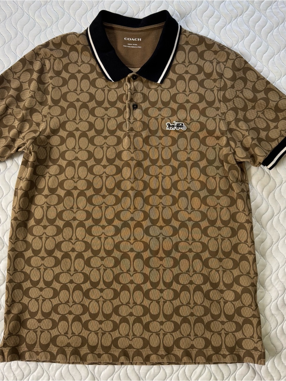Coach Men’s Signature C Horse & Carriage Polo Shirt Brown Size M